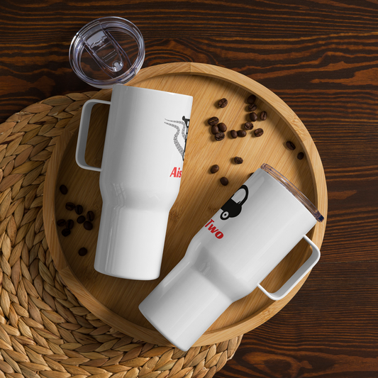 Aisle-Two Logo Travel mug with a handle